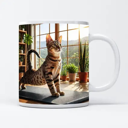 Egyptian Mau Cat on Yoga Mat Indoors