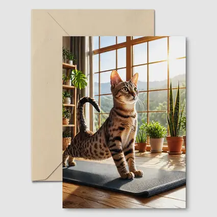 Egyptian Mau Cat on Yoga Mat Indoors