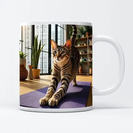 Egyptian Mau Cat Stretching on Yoga Mat