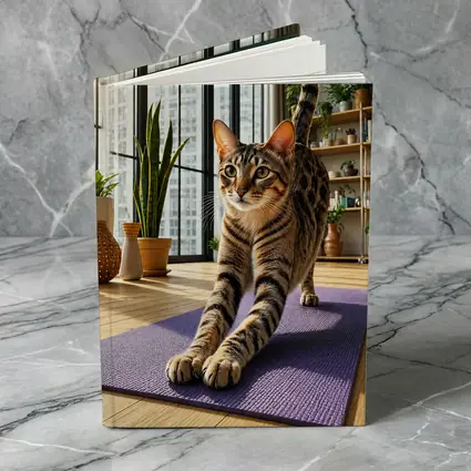 Egyptian Mau Cat Stretching on Yoga Mat