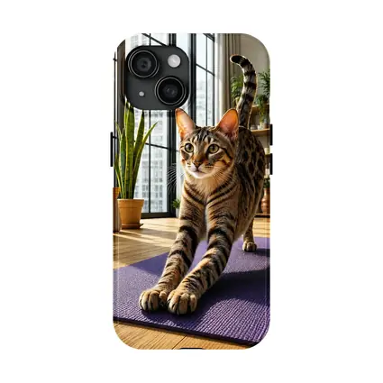 Egyptian Mau Cat Stretching on Yoga Mat