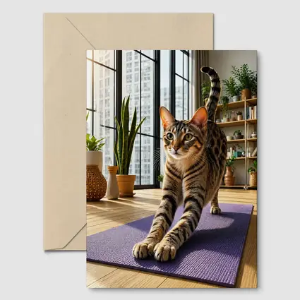 Egyptian Mau Cat Stretching on Yoga Mat
