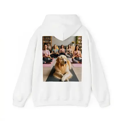 Golden Retriever Meditating With Women Yoga Studio