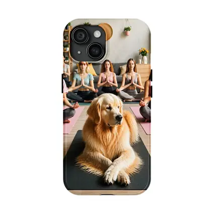 Golden Retriever Meditating With Women Yoga Studio