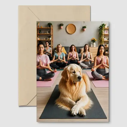 Golden Retriever Meditating With Women Yoga Studio