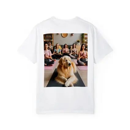 Golden Retriever Meditating With Women Yoga Studio