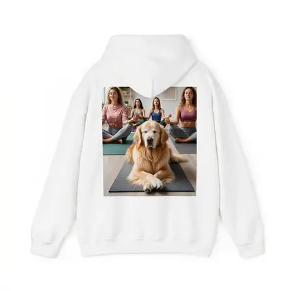 Golden Retriever Meditating With Women Yoga Studio