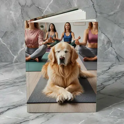 Golden Retriever Meditating With Women Yoga Studio