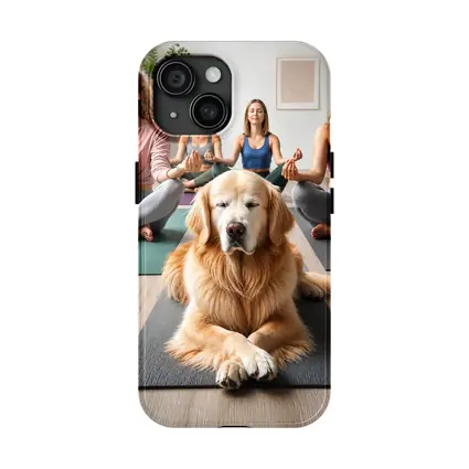 Golden Retriever Meditating With Women Yoga Studio