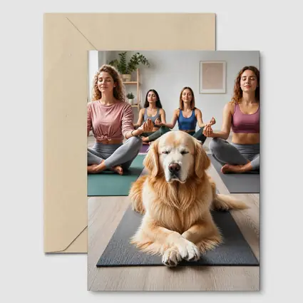 Golden Retriever Meditating With Women Yoga Studio