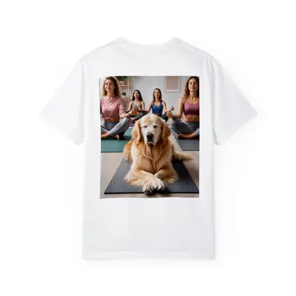 Golden Retriever Meditating With Women Yoga Studio