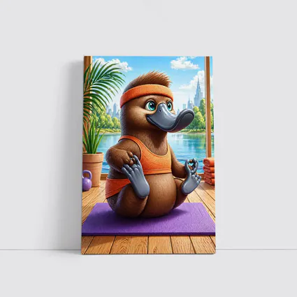 Cartoon Platypus Meditating On Yoga Mat