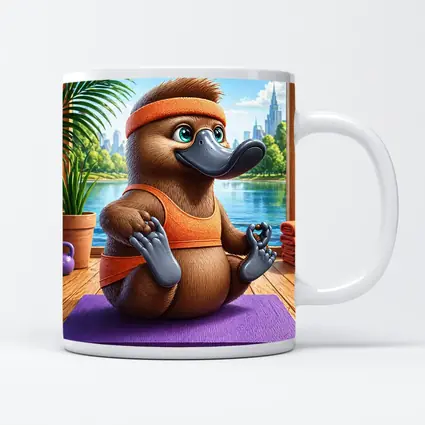 Cartoon Platypus Meditating On Yoga Mat