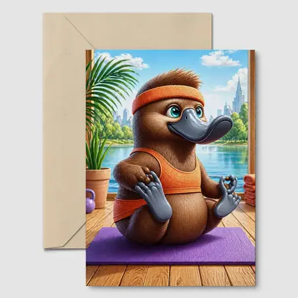 Cartoon Platypus Meditating On Yoga Mat