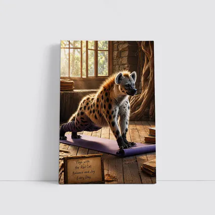 Hyena Doing Yoga on Purple Mat