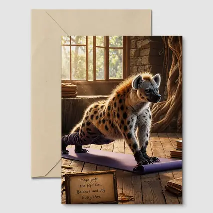 Hyena Doing Yoga on Purple Mat