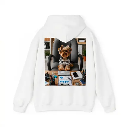 Yorkshire Terrier Boss Sitting at Office Desk