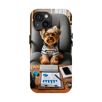 Yorkshire Terrier Boss Sitting at Office Desk