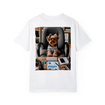 Yorkshire Terrier Boss Sitting at Office Desk