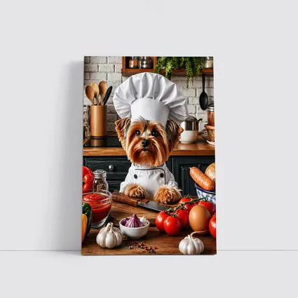 Yorkshire Terrier Chef Cooking in Kitchen
