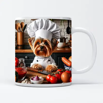 Yorkshire Terrier Chef Cooking in Kitchen