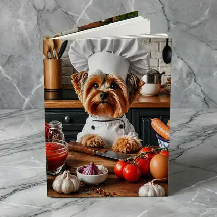 Yorkshire Terrier Chef Cooking in Kitchen