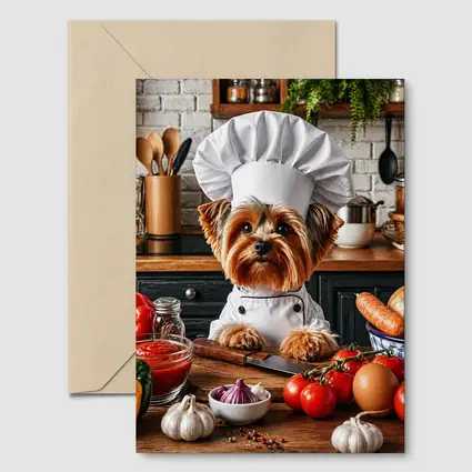 Yorkshire Terrier Chef Cooking in Kitchen