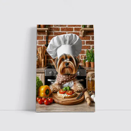 Yorkshire Terrier Chef Cooking In Kitchen