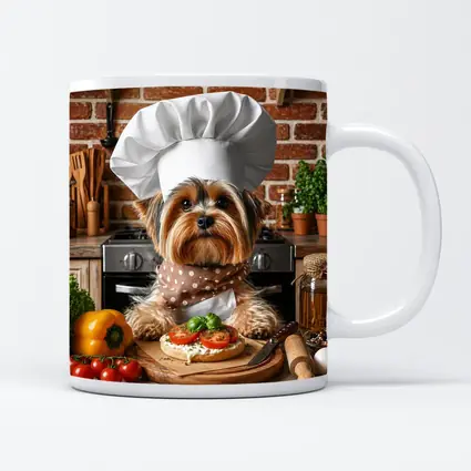 Yorkshire Terrier Chef Cooking In Kitchen