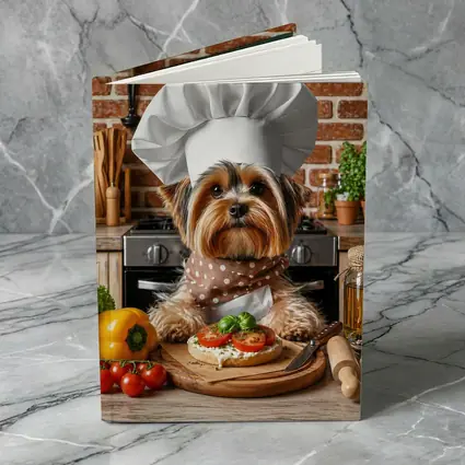 Yorkshire Terrier Chef Cooking In Kitchen