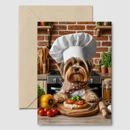 Yorkshire Terrier Chef Cooking In Kitchen