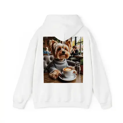 Yorkshire Terrier Wearing Sweater In Cozy Cafe
