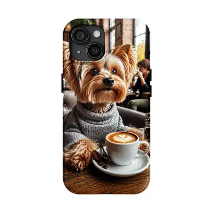 Yorkshire Terrier Wearing Sweater In Cozy Cafe