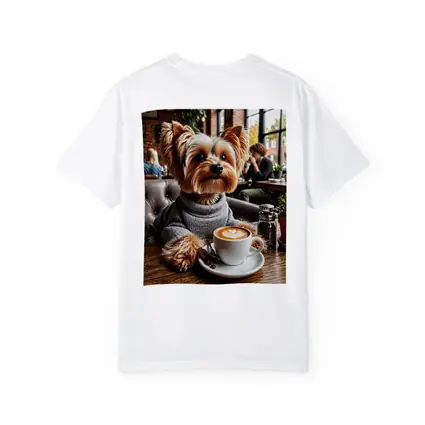 Yorkshire Terrier Wearing Sweater In Cozy Cafe