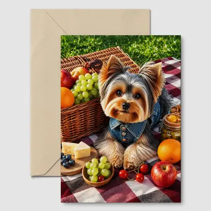 Yorkshire Terrier Picnic Blanket Fruits Cheese