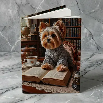 Yorkshire Terrier Reading Book Cozy Library
