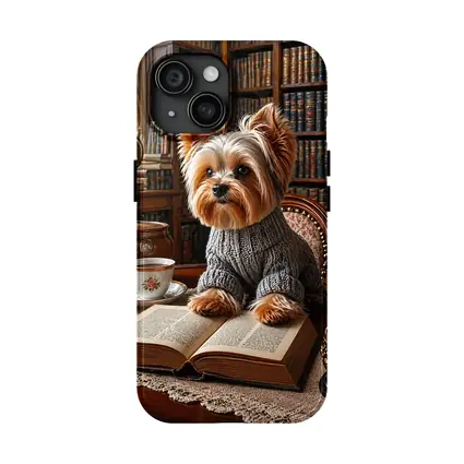 Yorkshire Terrier Reading Book Cozy Library