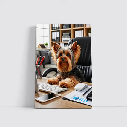 Yorkshire Terrier Sitting at Office Desk