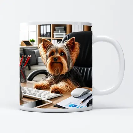 Yorkshire Terrier Sitting at Office Desk