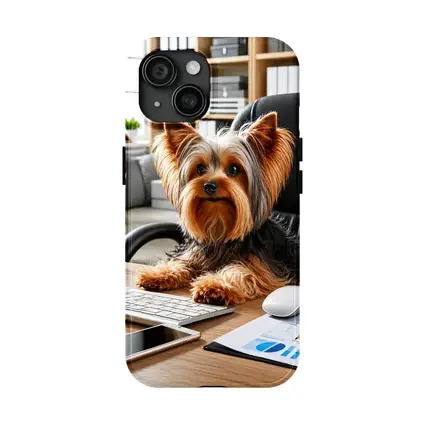 Yorkshire Terrier Sitting at Office Desk