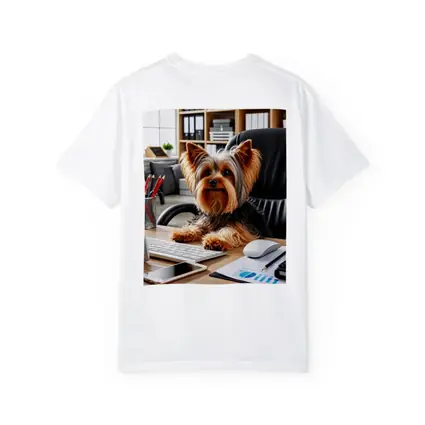 Yorkshire Terrier Sitting at Office Desk