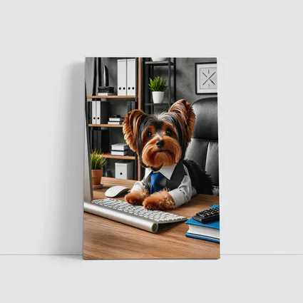Yorkshire Terrier Boss at Office Desk
