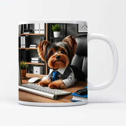 Yorkshire Terrier Boss at Office Desk