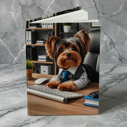 Yorkshire Terrier Boss at Office Desk