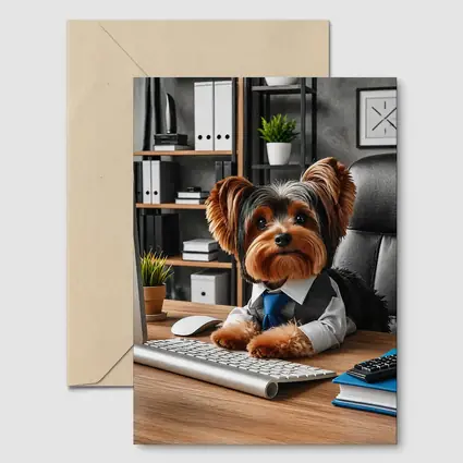 Yorkshire Terrier Boss at Office Desk