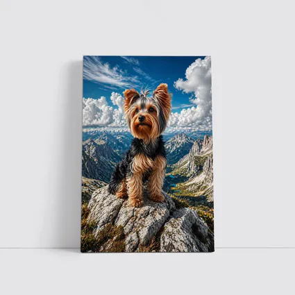 Yorkshire Terrier Standing on Mountain Summit