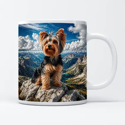Yorkshire Terrier Standing on Mountain Summit