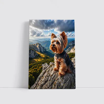 Yorkshire Terrier Sitting on Mountain Rock
