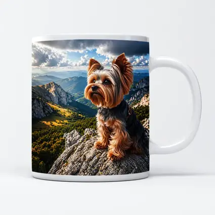 Yorkshire Terrier Sitting on Mountain Rock