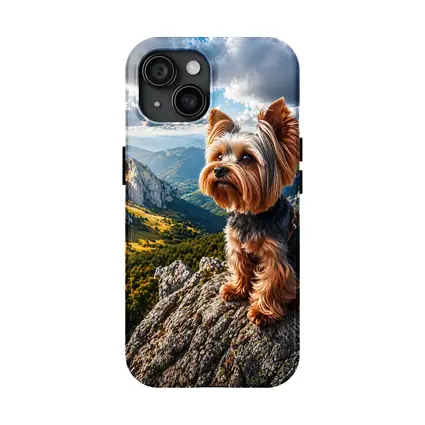 Yorkshire Terrier Sitting on Mountain Rock